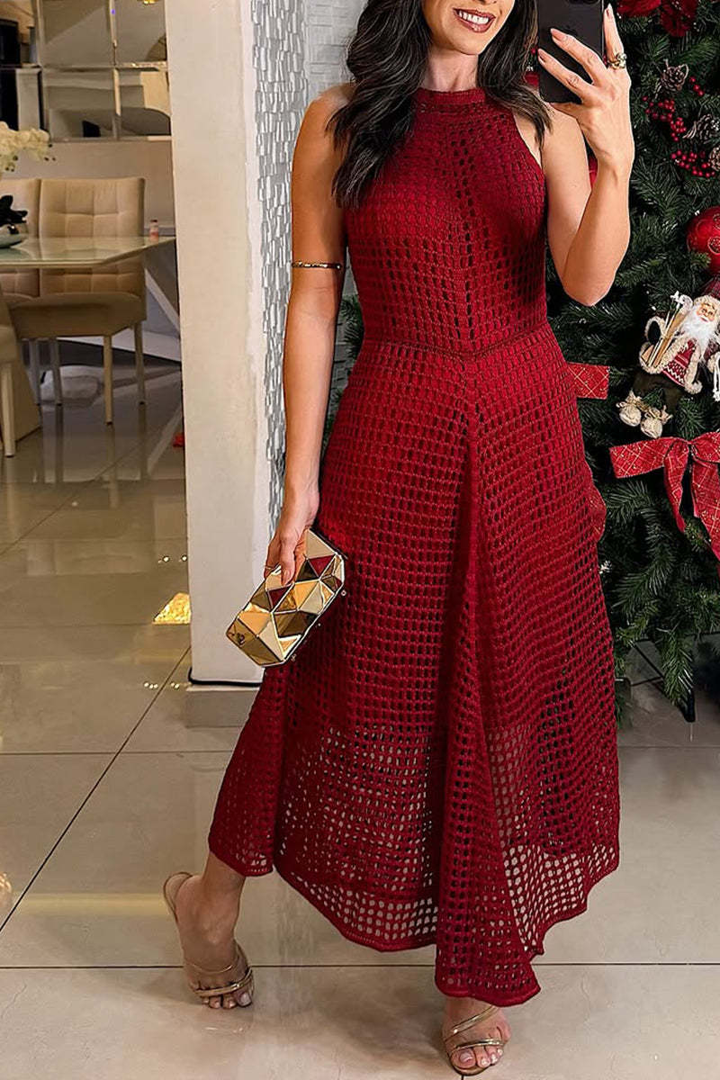 Round Neck Sleeveless Elegant Hollow Dress