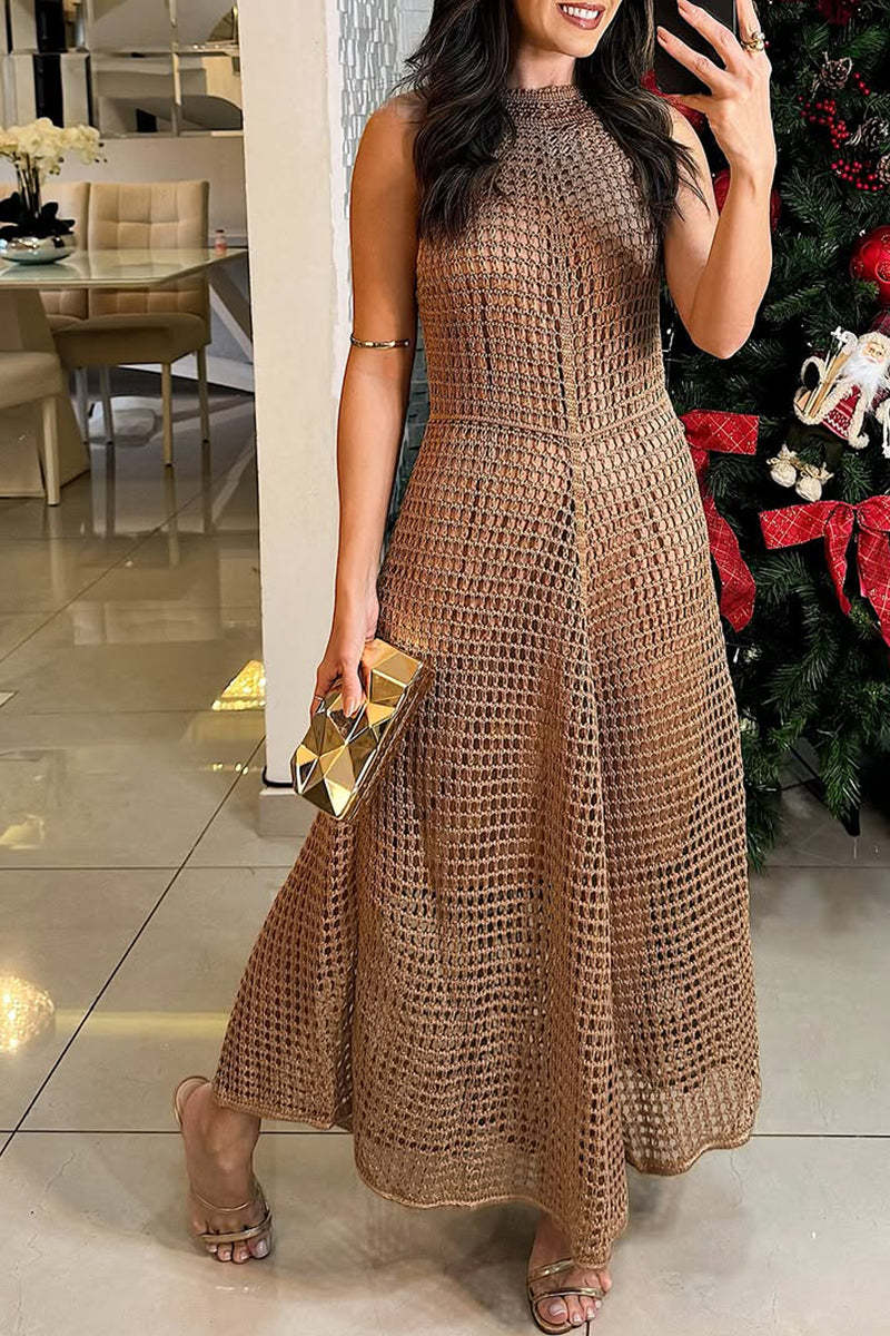 Round Neck Sleeveless Elegant Hollow Dress