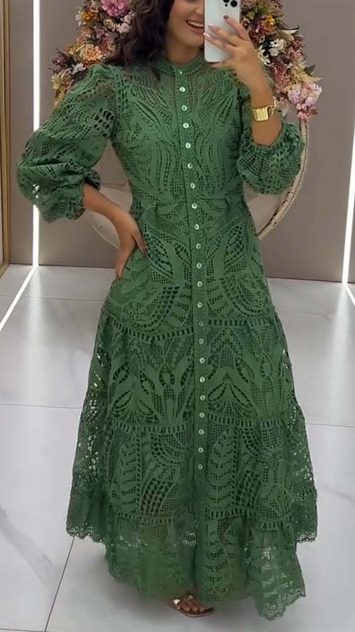 Women's Round Neck Printed Hollow Casual Dress