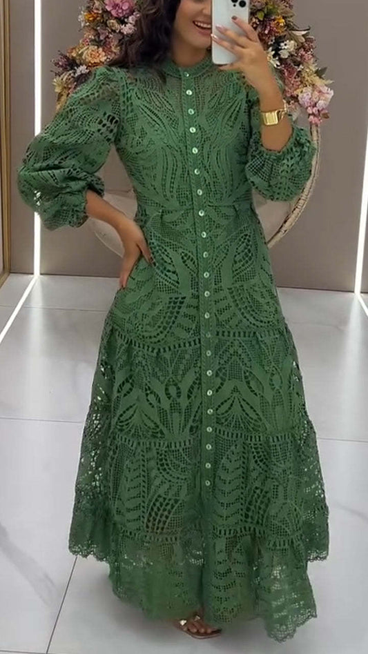 Women's Round Neck Printed Hollow Casual Dress