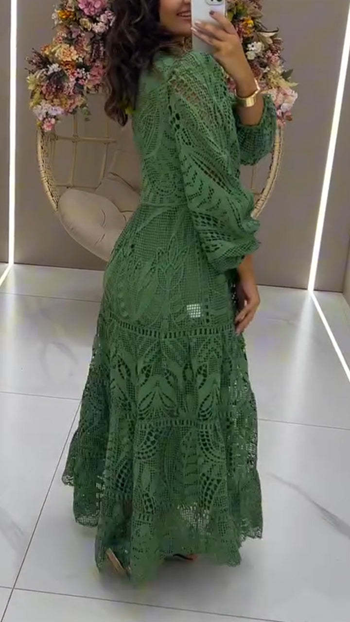 Women's Round Neck Printed Hollow Casual Dress