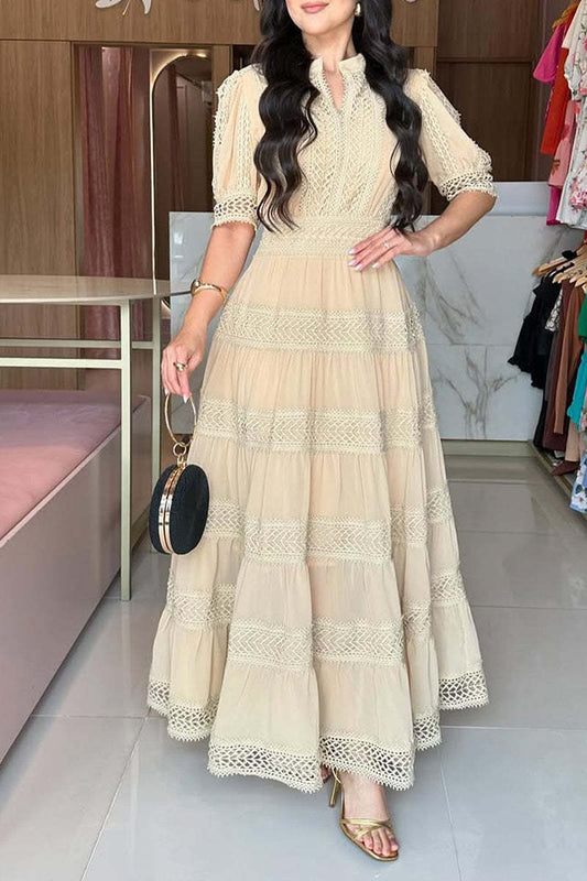 Round Neck Printed Hollow Dress