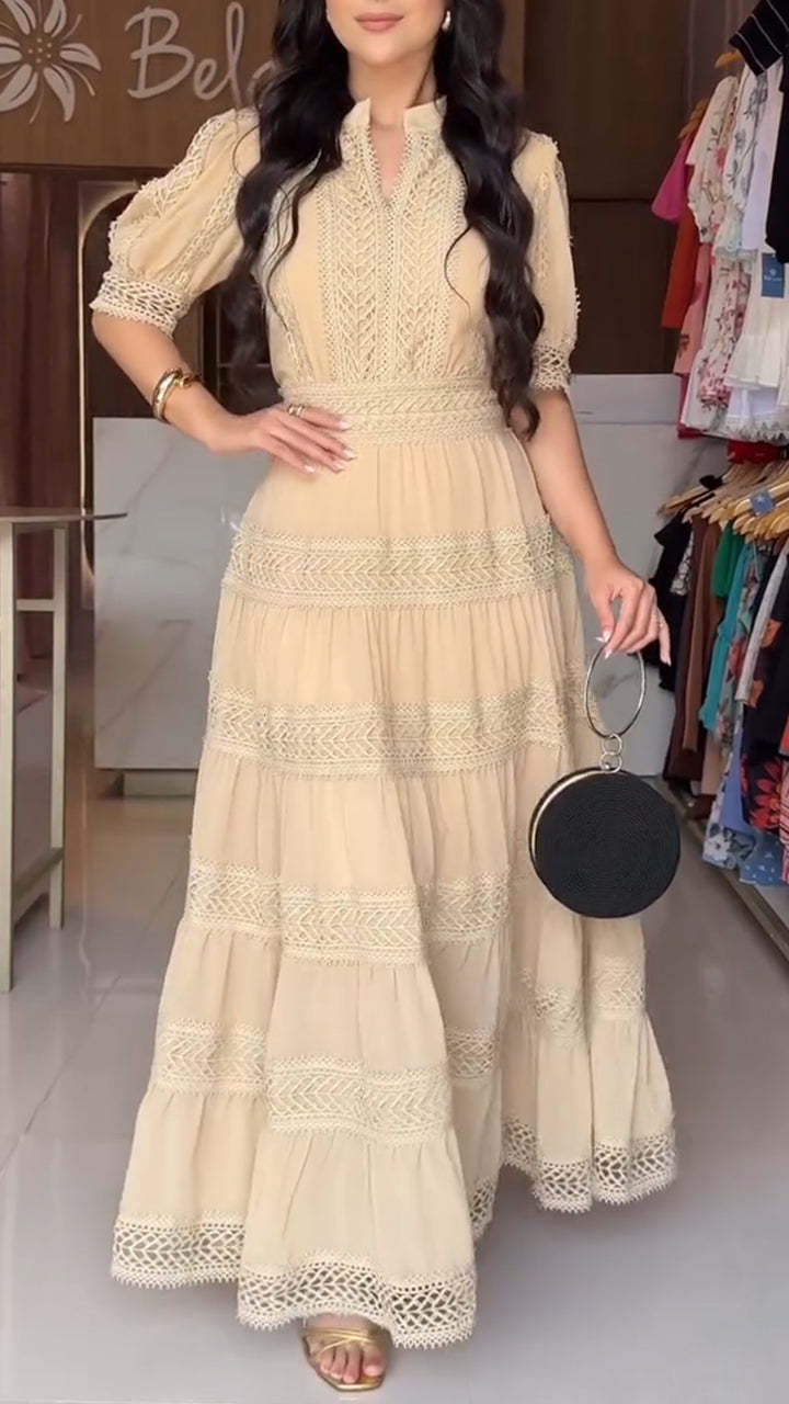 Round Neck Printed Hollow Dress