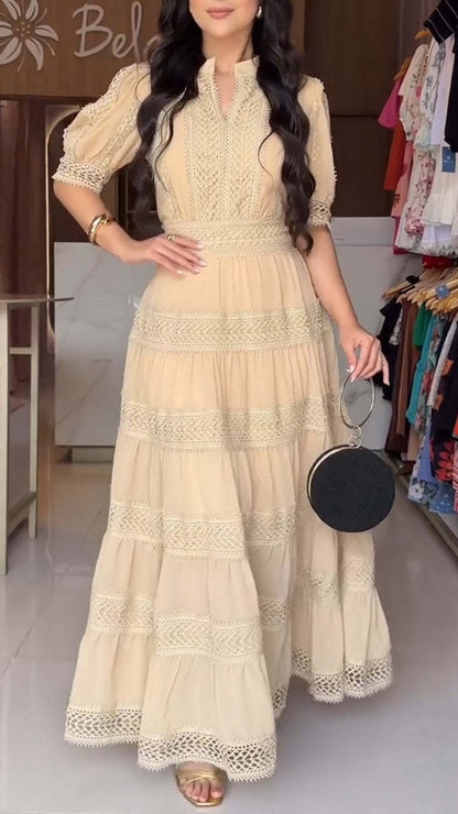 Round Neck Printed Hollow Dress