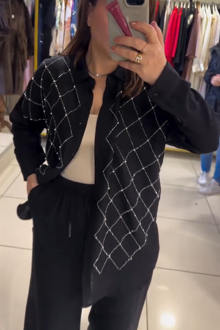 Rhinestone Single-Breasted Shirt