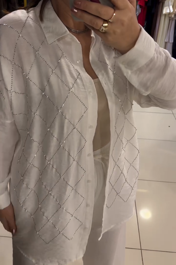 Rhinestone Single-Breasted Shirt