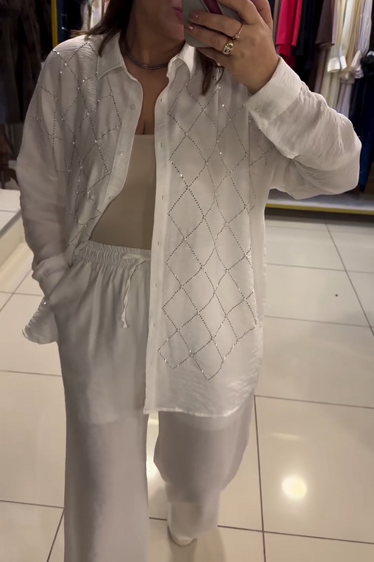 Rhinestone Single-Breasted Shirt