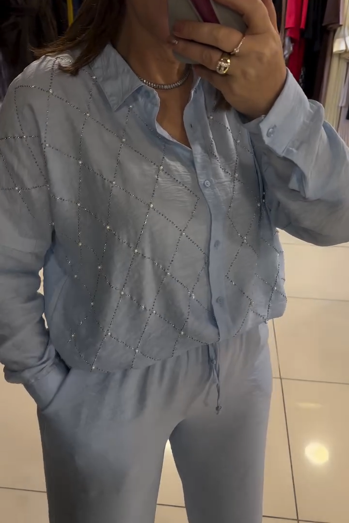 Rhinestone Single-Breasted Shirt