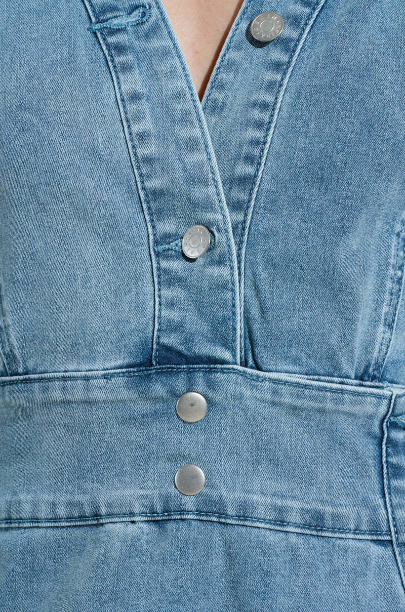 Short Sleeved Button-up Denim Dress