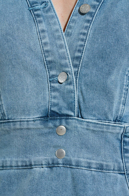 Short Sleeved Button-up Denim Dress