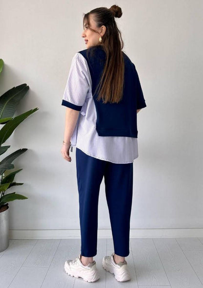 Spliced short-sleeved two-piece suit