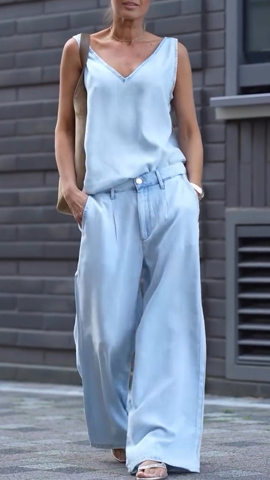 V-neck sleeveless trousers two-piece suit