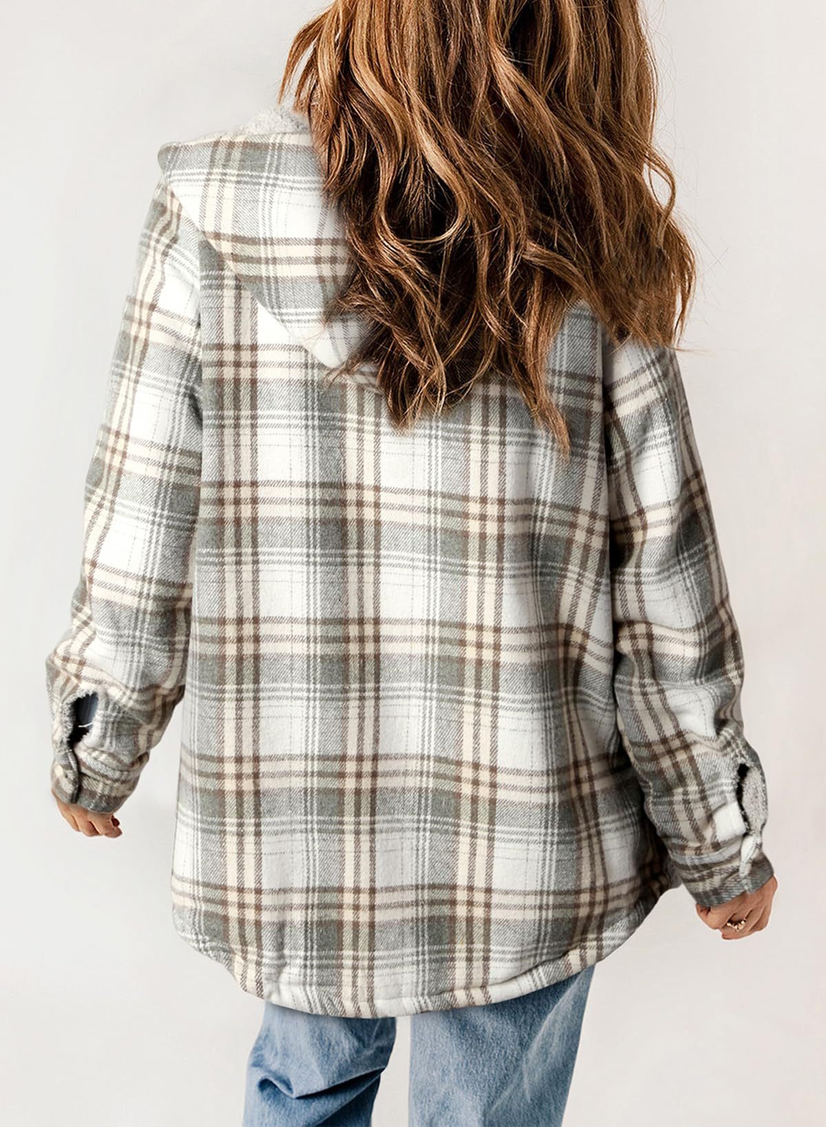 Women's Fall Thickened Flannel Long Sleeve Plaid Jacket Coat with Hood