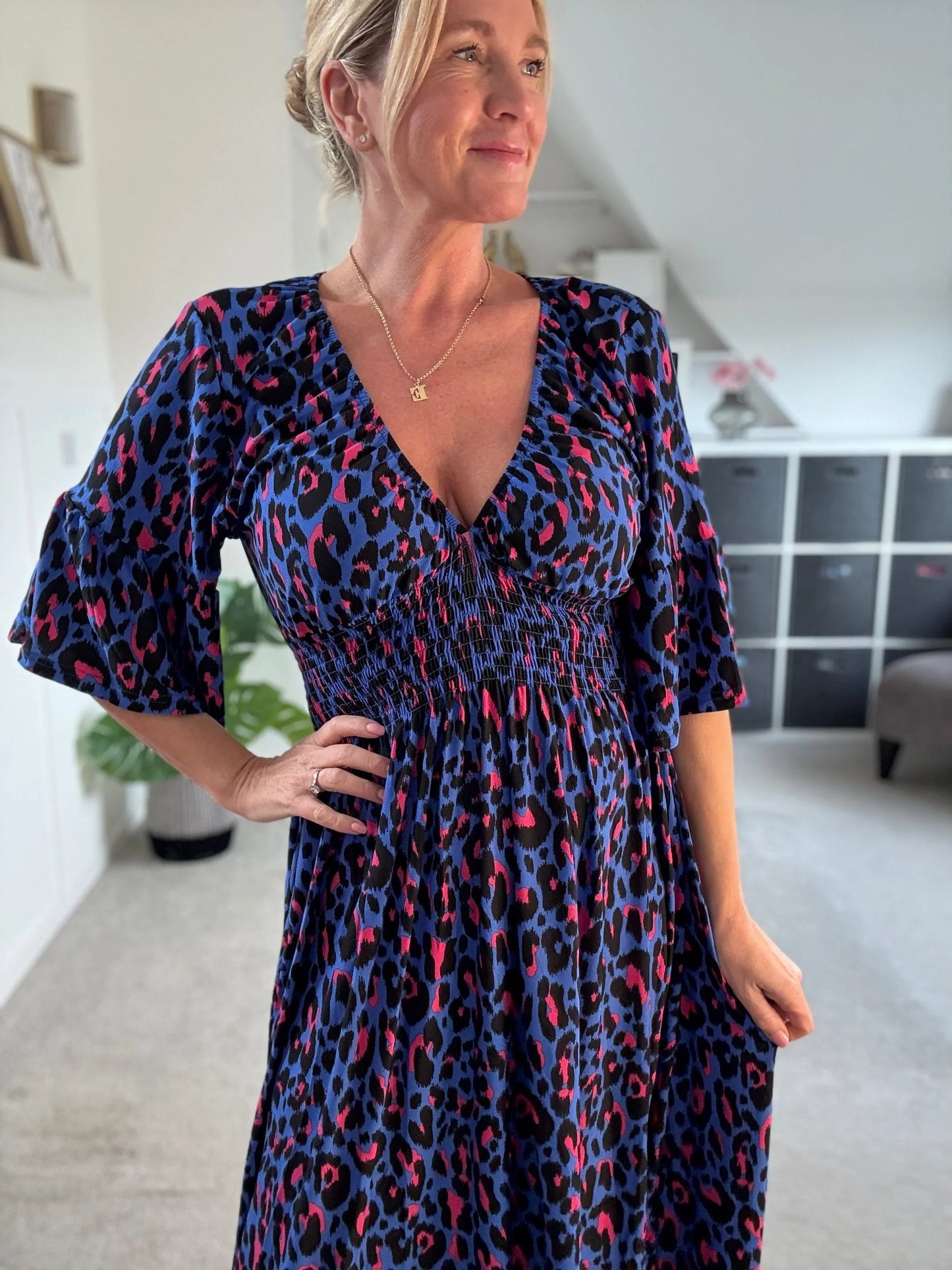 Leopard Shirred Waist Dress