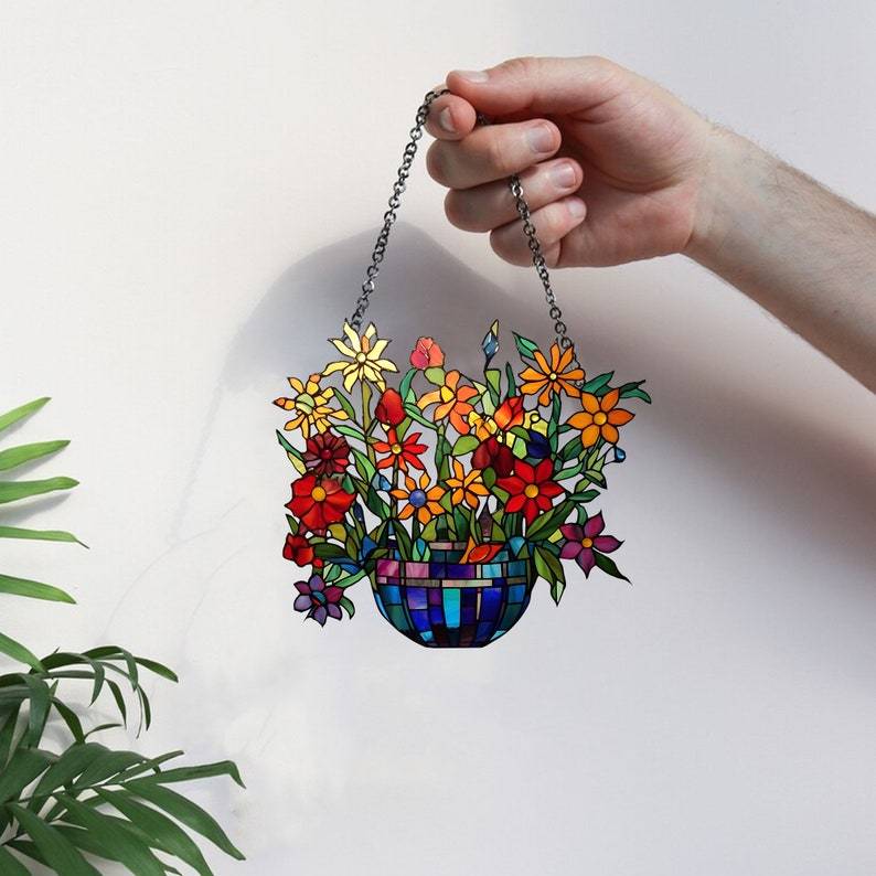 💐 Acrylic Art Flower Basket Pendant🏡