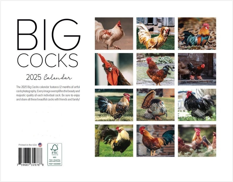 🤣Funny 2025 Big Cocks🐔 Calendar