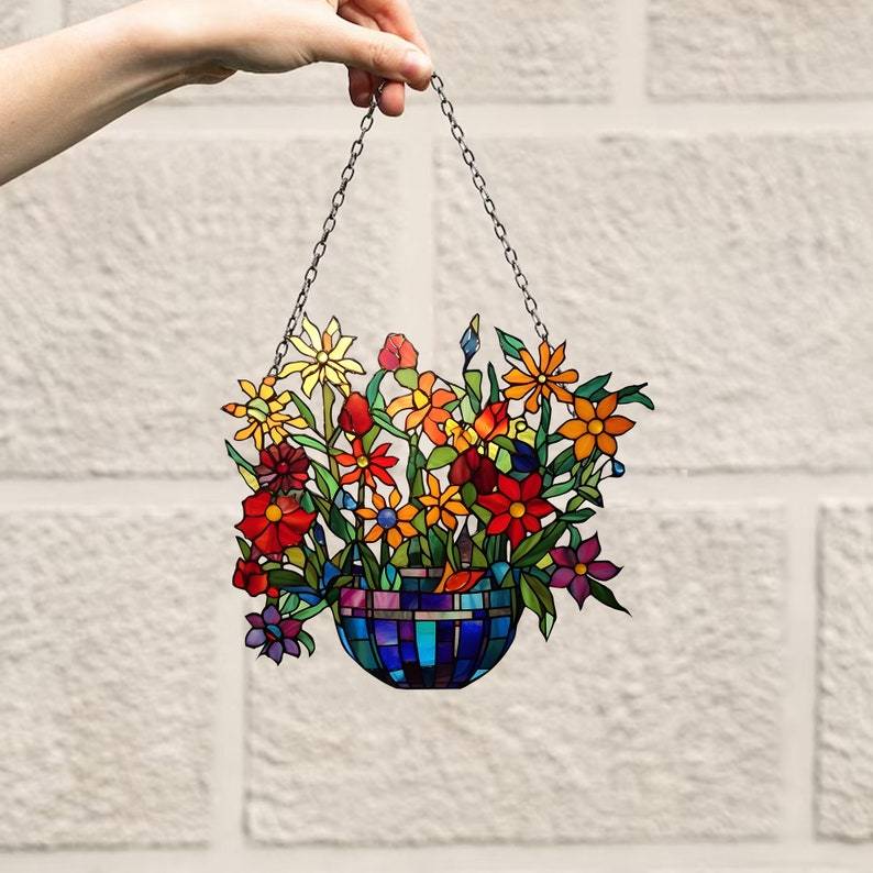 💐 Acrylic Art Flower Basket Pendant🏡