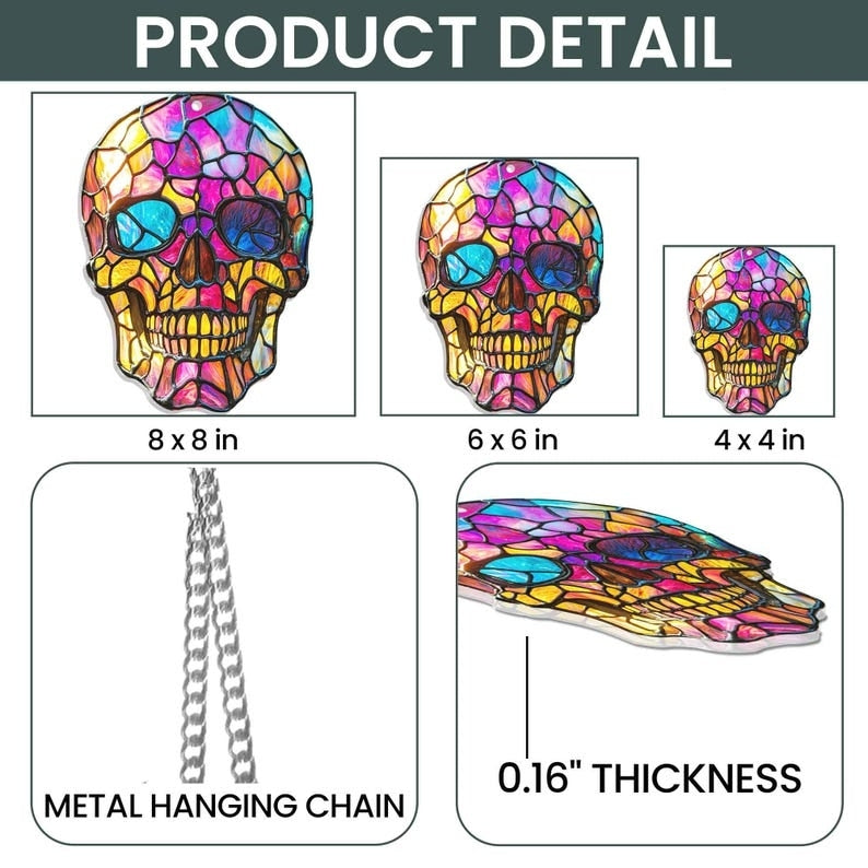 🌈【Colorful Skull】Acrylic Colored Window Pendant💀