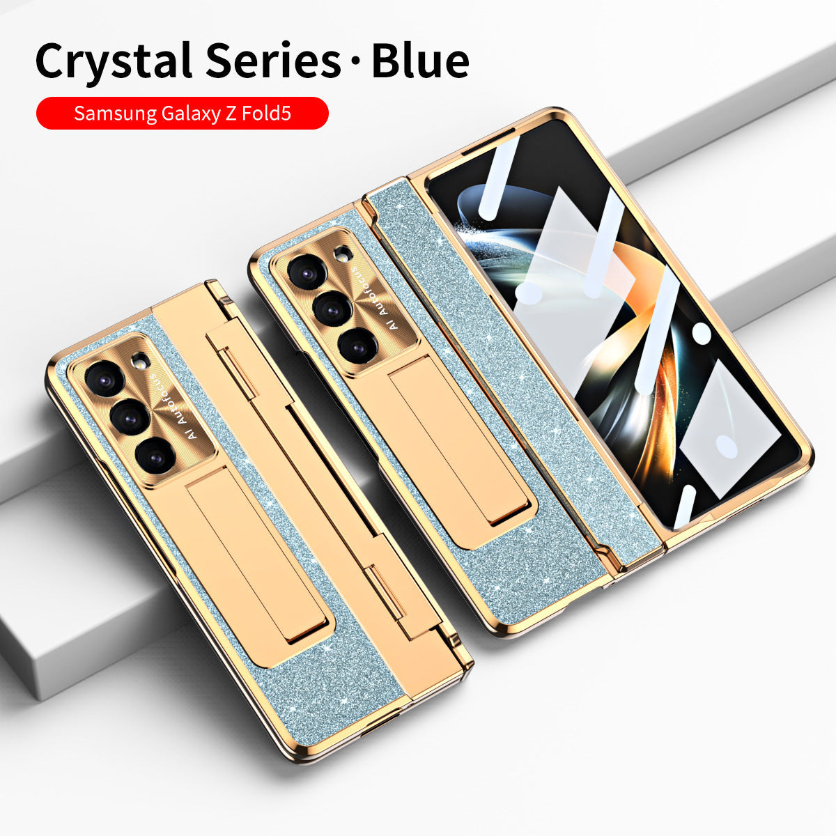 Luxury Crystal Gold Electroplated Shockproof Phone Case With Screen Protector For Galaxy Z Fold 6/5/4/3