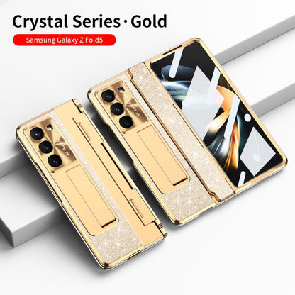 Luxury Crystal Gold Electroplated Shockproof Phone Case With Screen Protector For Galaxy Z Fold 6/5/4/3