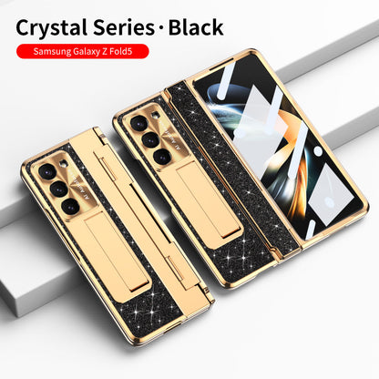 Luxury Crystal Gold Electroplated Shockproof Phone Case With Screen Protector For Galaxy Z Fold 6/5/4/3