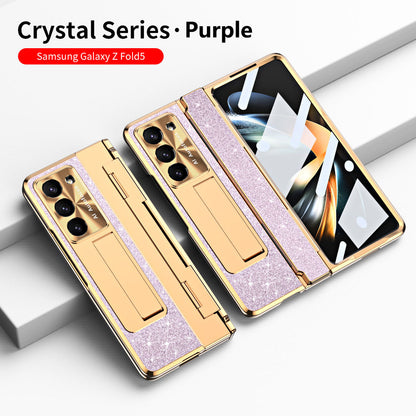 Luxury Crystal Gold Electroplated Shockproof Phone Case With Screen Protector For Galaxy Z Fold 6/5/4/3