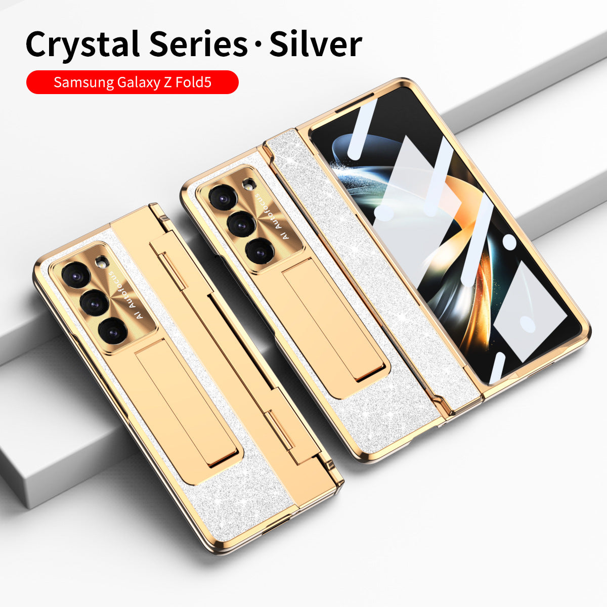 Luxury Crystal Gold Electroplated Shockproof Phone Case With Screen Protector For Galaxy Z Fold 6/5/4/3