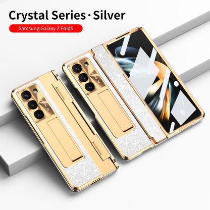 Luxury Crystal Gold Electroplated Shockproof Phone Case With Screen Protector For Galaxy Z Fold 6/5/4/3