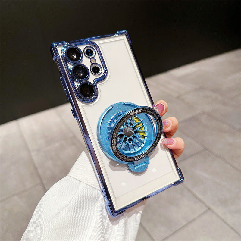 Samsung Galaxy Electroplated Four-corner Anti-fall Rotating Gyroscope Phone Case With Magnetic Bracket
