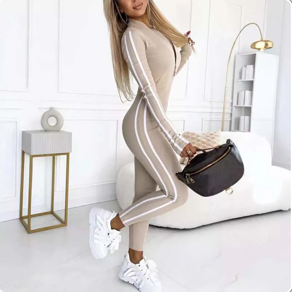 Women's Sporty Zip-Up Long Sleeve Jumpsuit