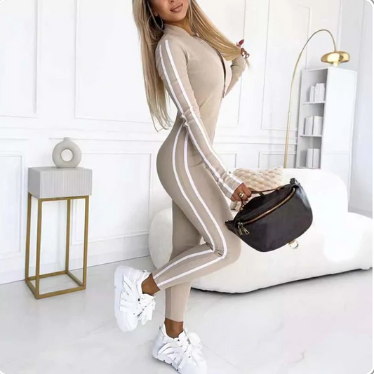 Women's Sporty Zip-Up Long Sleeve Jumpsuit