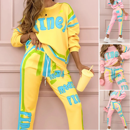 ✨Limited Sale 50% OFF✨Women's Colorful Print Two-Piece Sweatshirt and Jogger Set