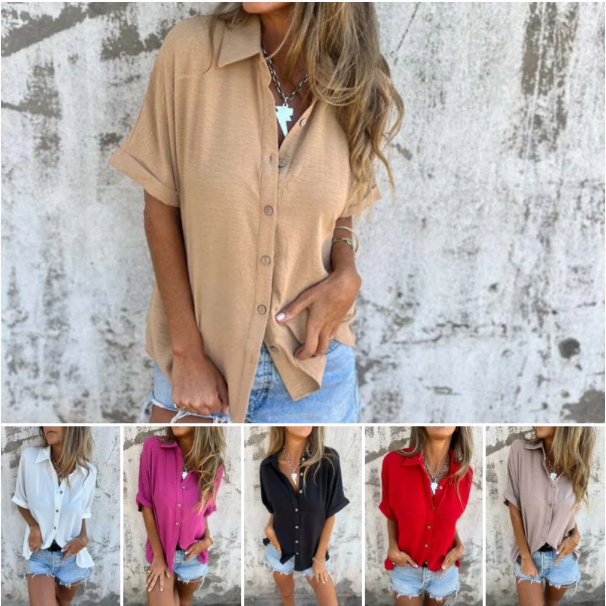 🌸Spring Specials💐 Women's Casual Solid Color Loose Fit Shirt