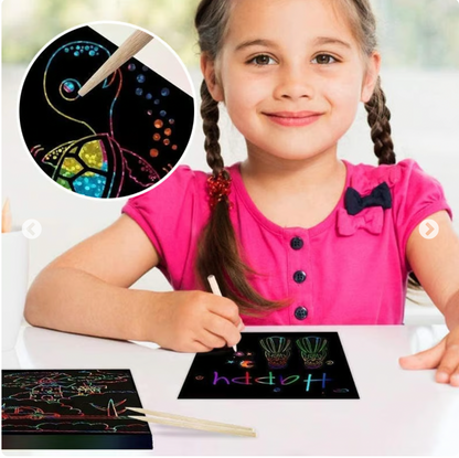 【100 pcs/1 Set】DIY Rainbow Magic Scratch Paper Art Set