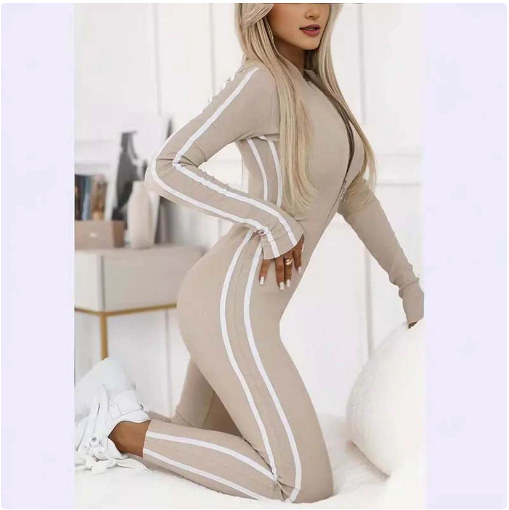 Women's Sporty Zip-Up Long Sleeve Jumpsuit