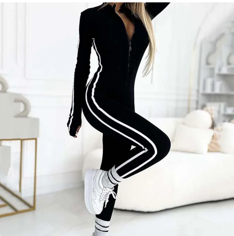 Women's Sporty Zip-Up Long Sleeve Jumpsuit