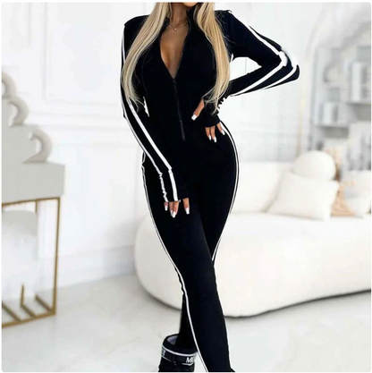 Women's Sporty Zip-Up Long Sleeve Jumpsuit