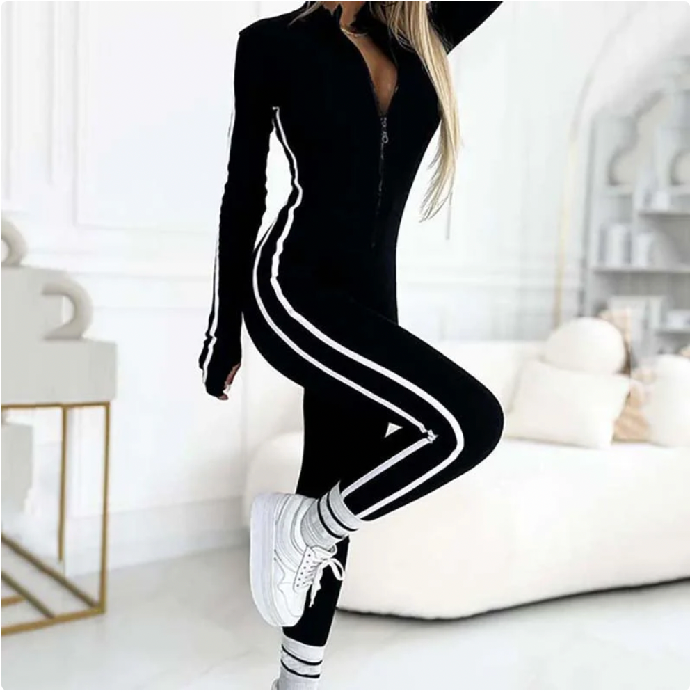 Women's Sporty Zip-Up Long Sleeve Jumpsuit