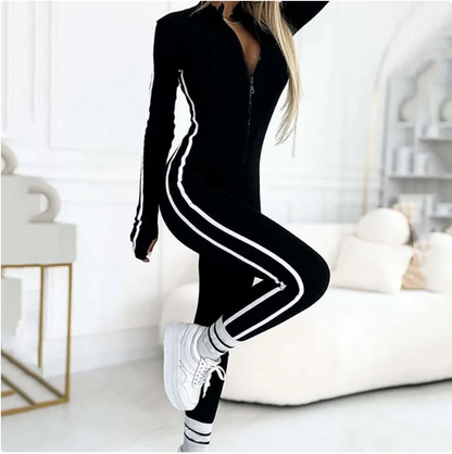 Women's Sporty Zip-Up Long Sleeve Jumpsuit