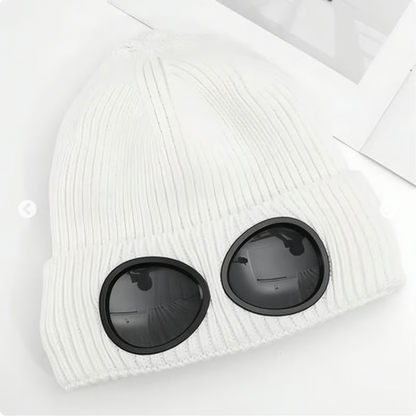 Unisex Solid Color Goggle Lens Design Beanie Hat