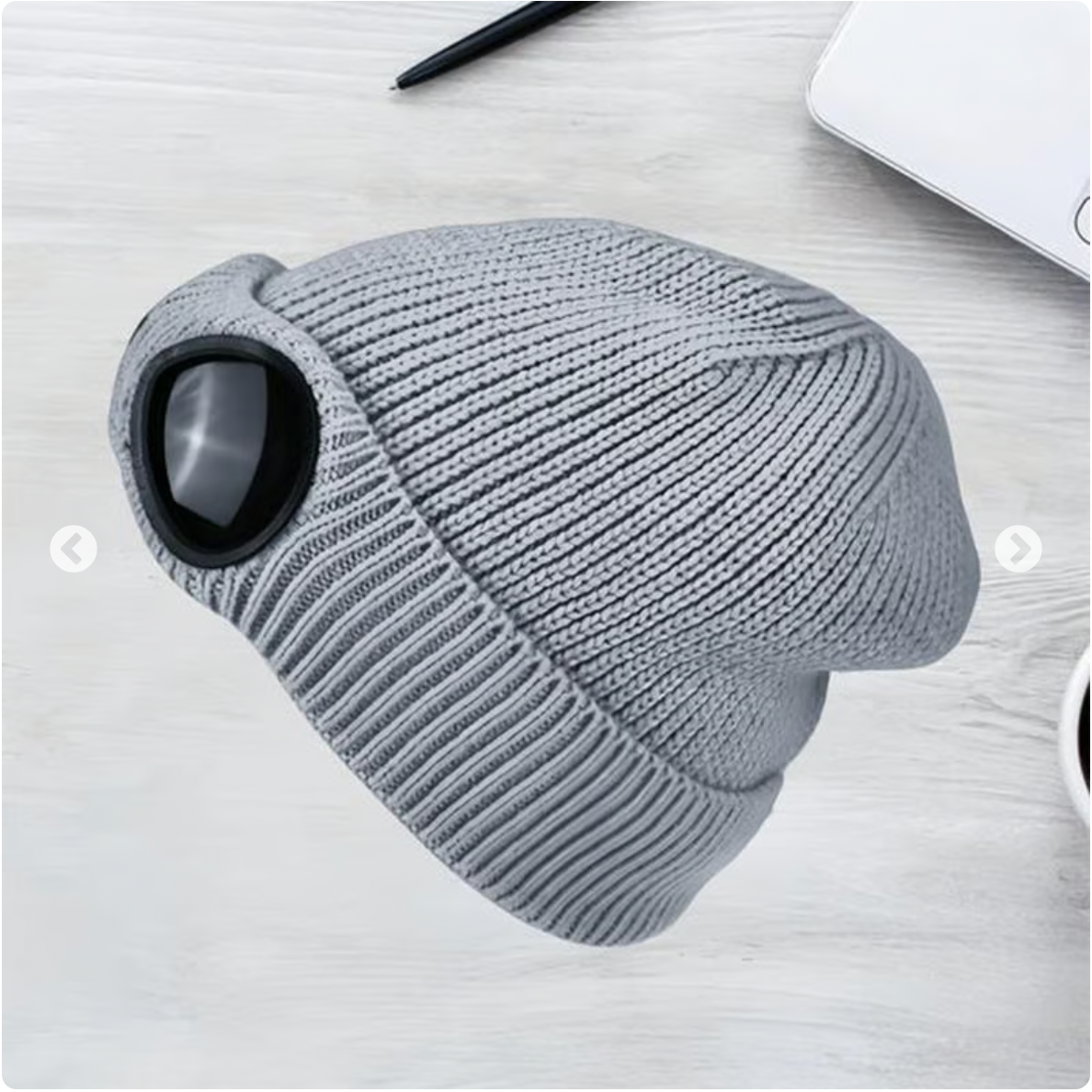Unisex Solid Color Goggle Lens Design Beanie Hat