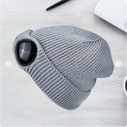 Unisex Solid Color Goggle Lens Design Beanie Hat