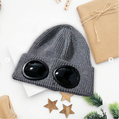 Unisex Solid Color Goggle Lens Design Beanie Hat