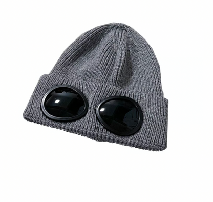 Unisex Solid Color Goggle Lens Design Beanie Hat