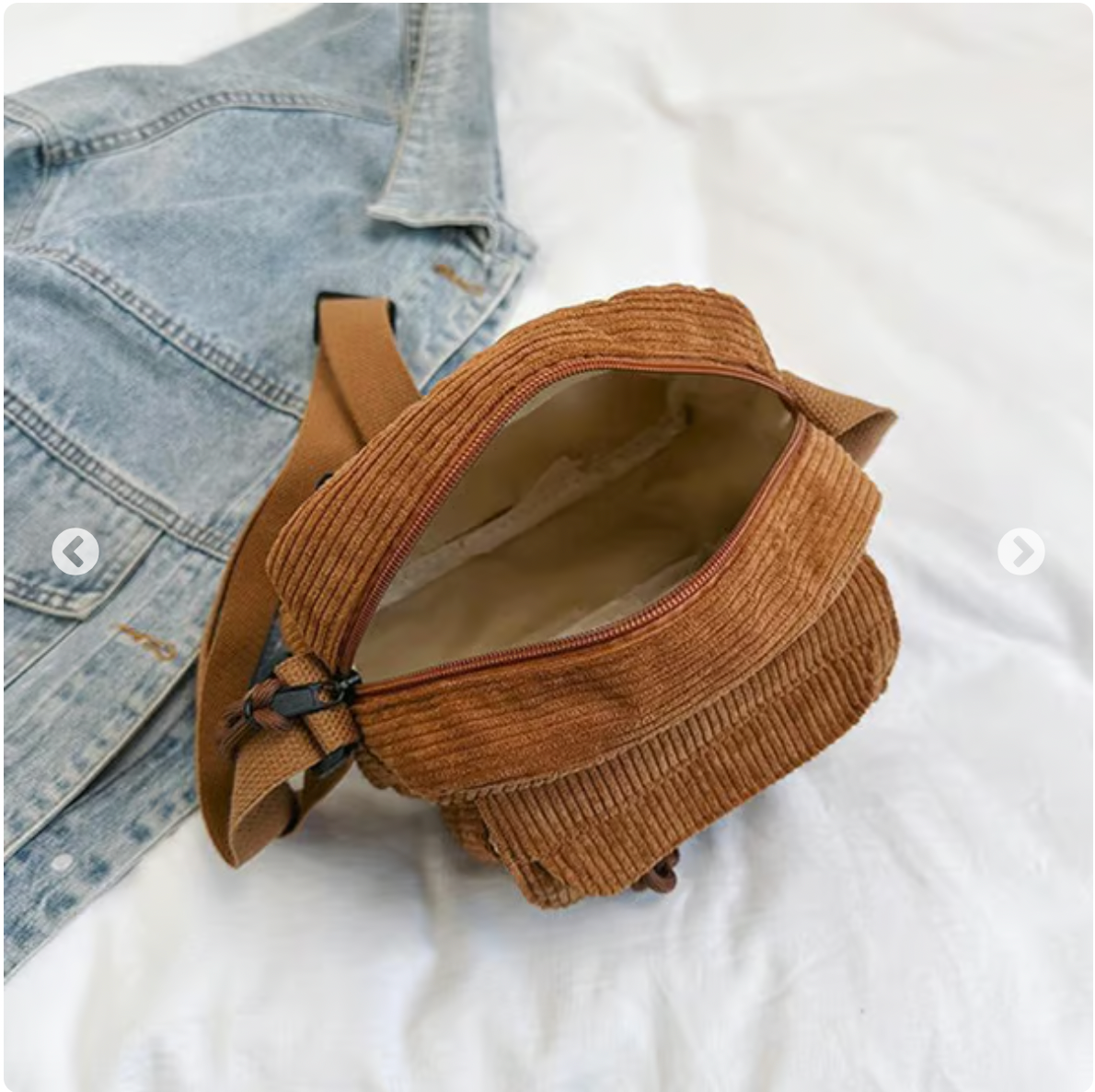 Women's Corduroy Shoulder Bag with Zipper