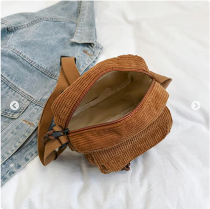 Women's Corduroy Shoulder Bag with Zipper