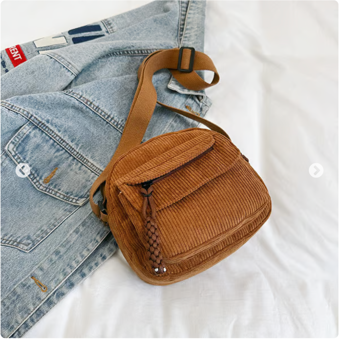 Women's Corduroy Shoulder Bag with Zipper