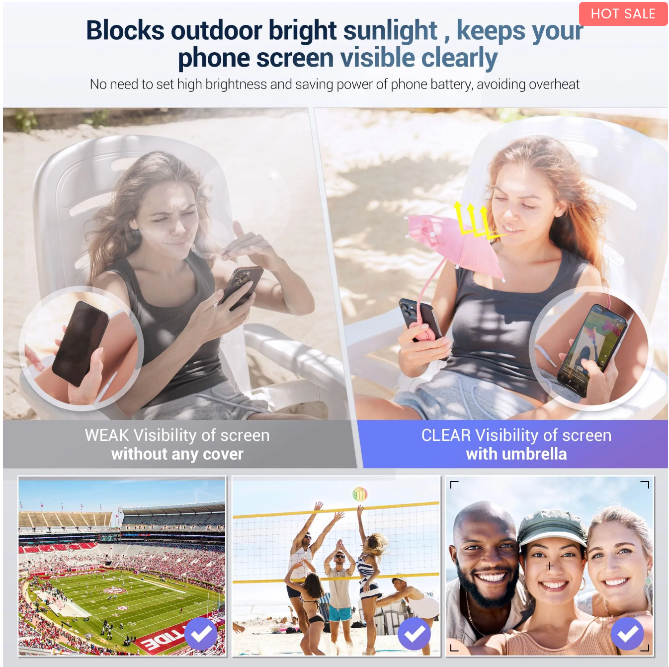 Outdoor Phone Sun Shade Shield with Flexible Angle Design & Rotatable Phone Ring