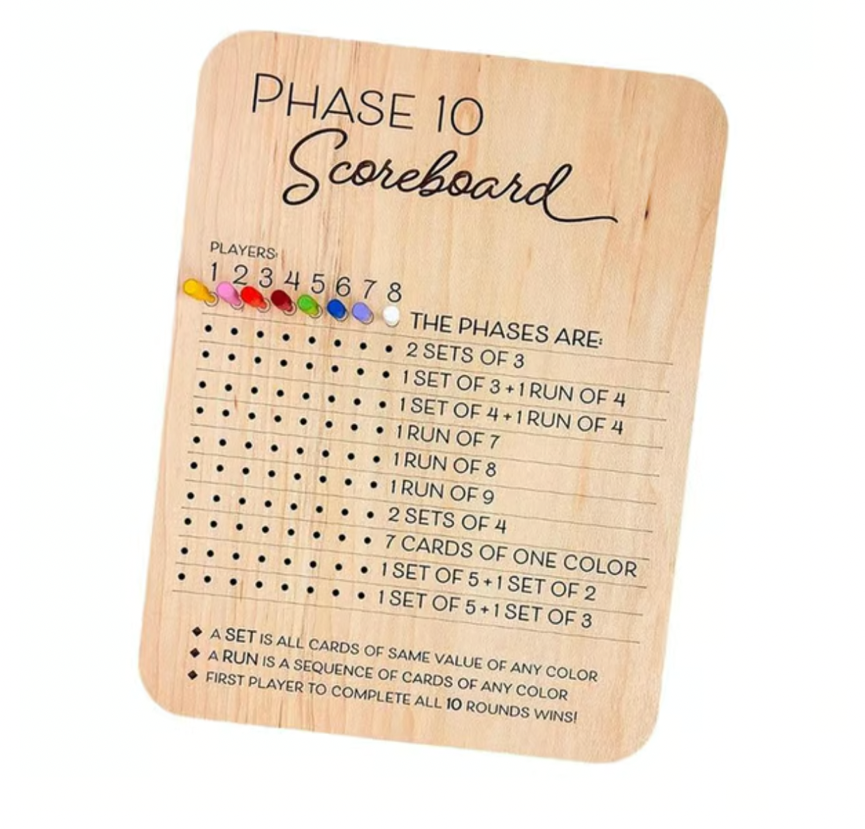 Wooden Phase 10 Score Board