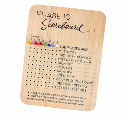 Wooden Phase 10 Score Board